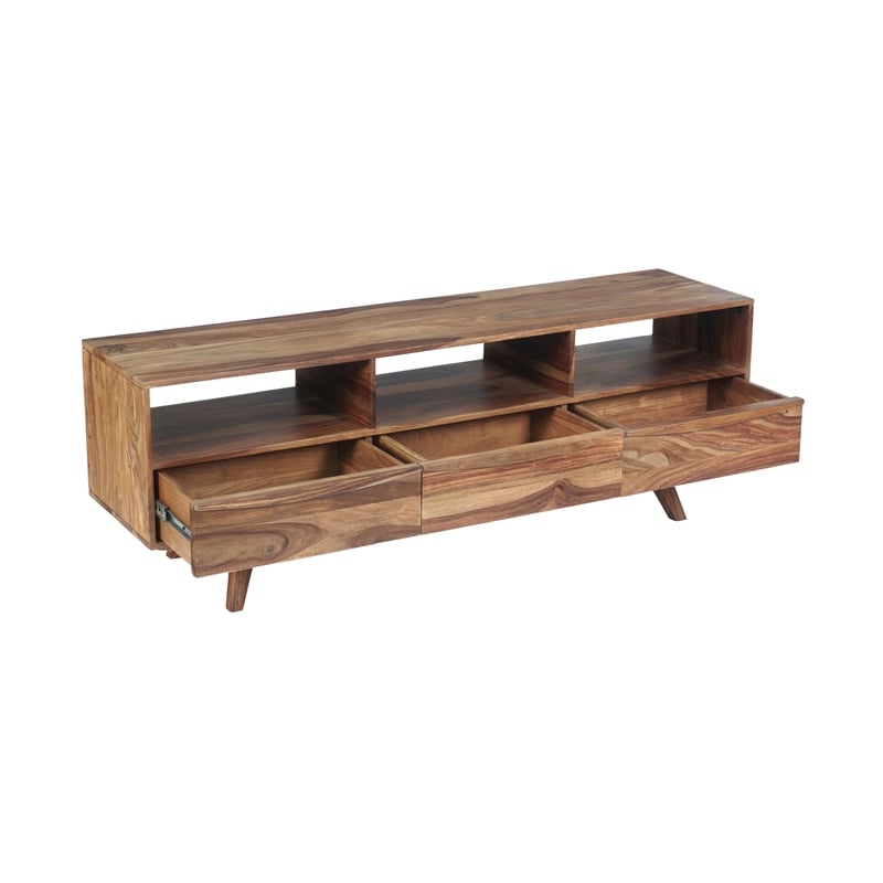 Porter Designs Fusion Solid Sheesham Wood TV Stand - Light Brown