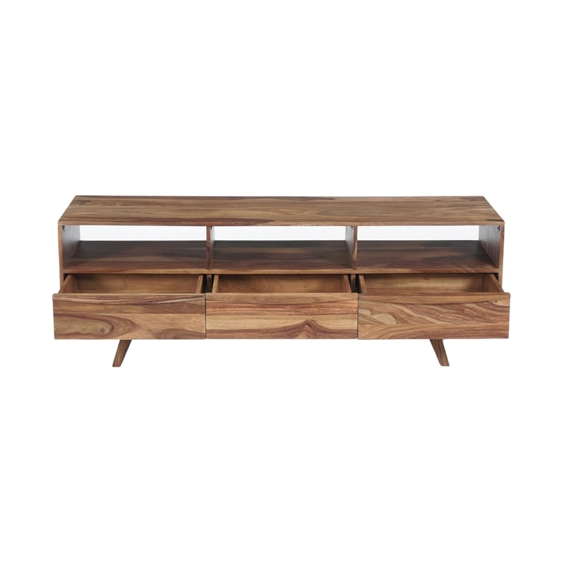 Porter Designs Fusion Solid Sheesham Wood TV Stand - Light Brown