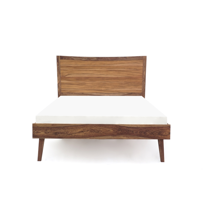 Porter Designs Fusion Solid Wood King Size Bed with Flared Legs in Light Brown