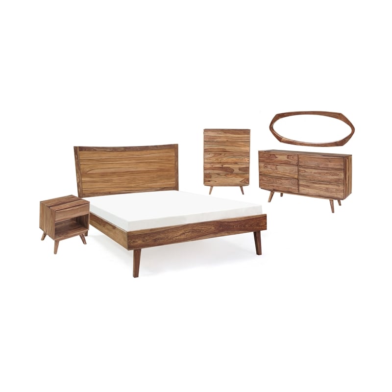 Porter Designs Fusion Solid Wood King Size Bed with Flared Legs in Light Brown
