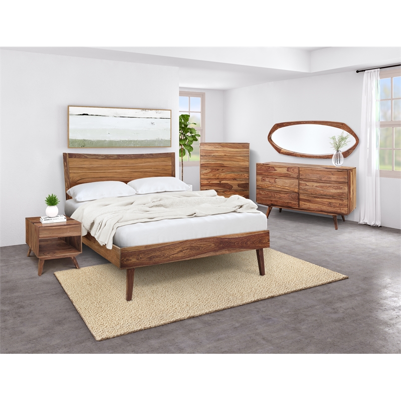 Porter Designs Fusion Solid Wood King Size Bed with Flared Legs in Light Brown