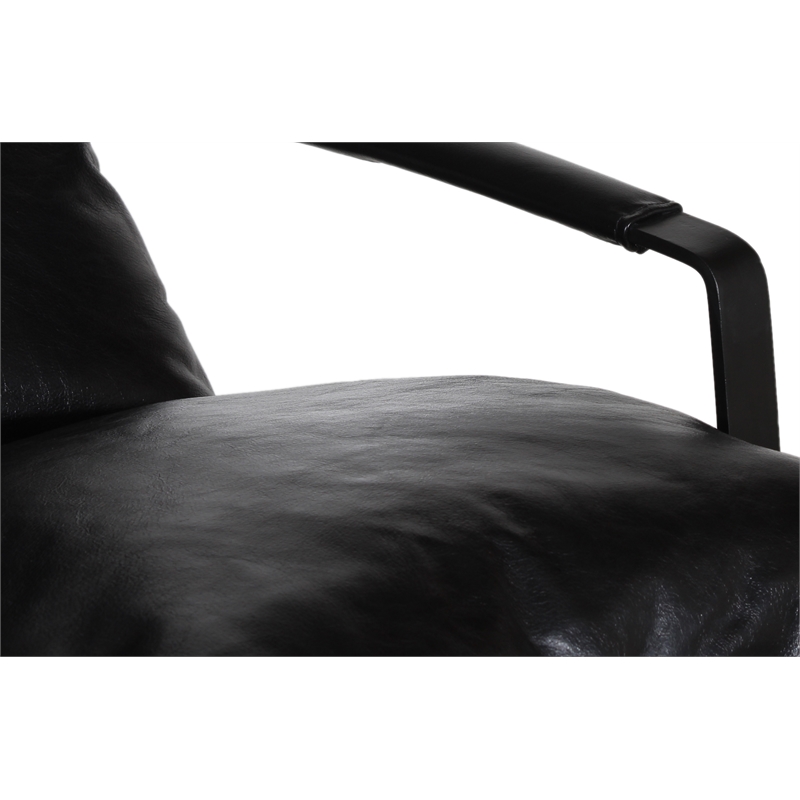 Porter Designs Eugene Leather & Iron Accent Chair with Curved Frame in Black