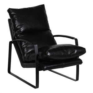 Porter Designs Eugene Leather & Iron Accent Chair with Curved Frame in Black