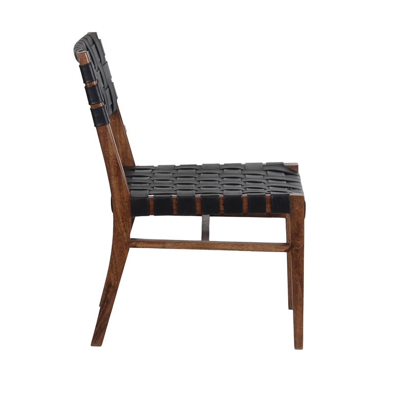 Porter Designs Kier Genuine Leather Basket-Woven Dining Chair - Brown