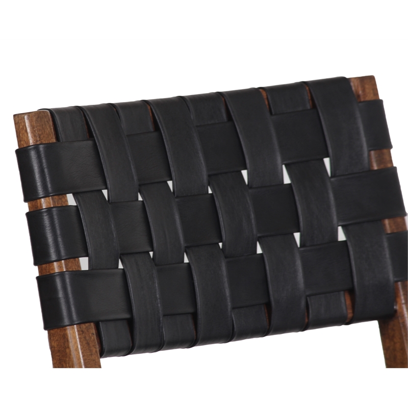 Porter Designs Kier Genuine Leather Basket-Woven Dining Chair - Brown