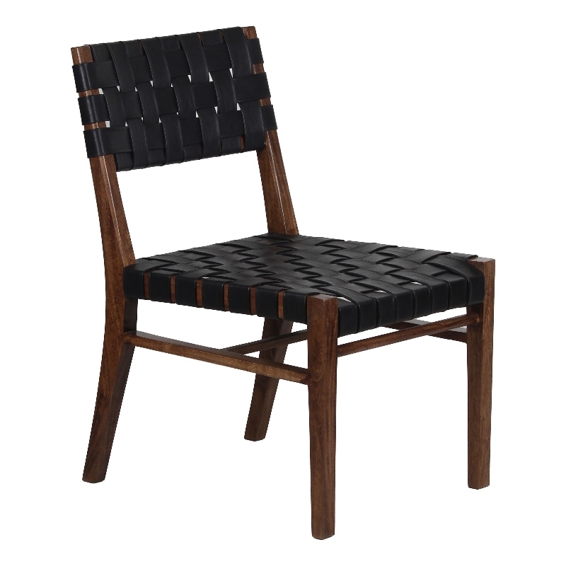 Porter Designs Kier Genuine Leather Basket-Woven Dining Chair - Brown