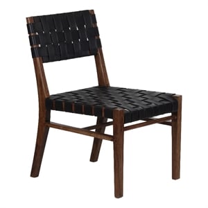 Porter Designs Kier Genuine Leather Basket-Woven Dining Chair - Brown