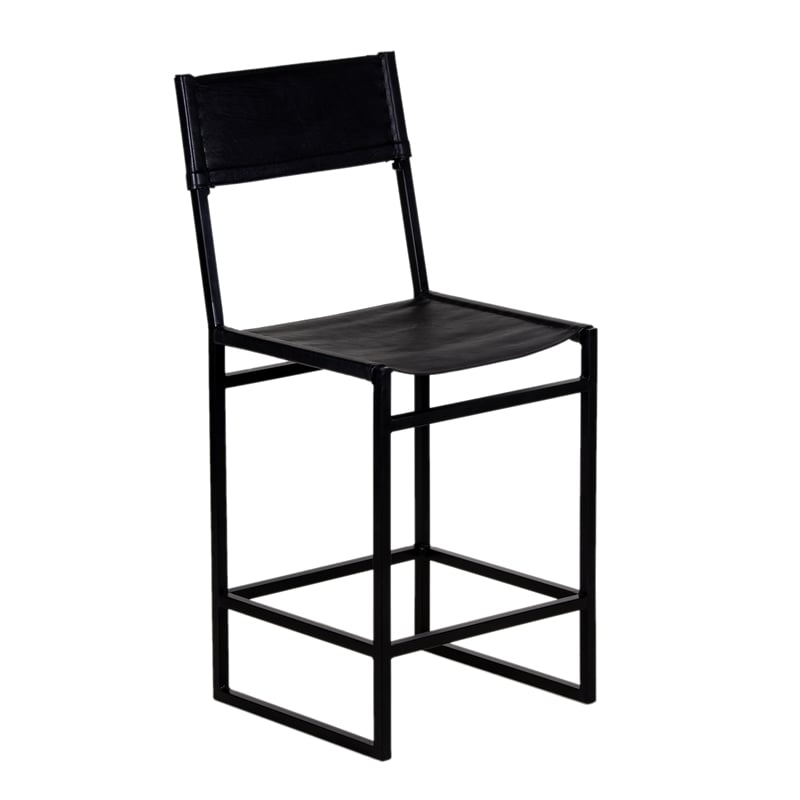 Porter Designs Remy Full-Grain Leather Bar Stool - Black