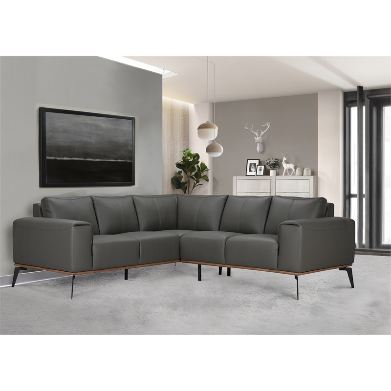Porter Designs Pietro Top Grain Leather Upholstered Sectional in Gray