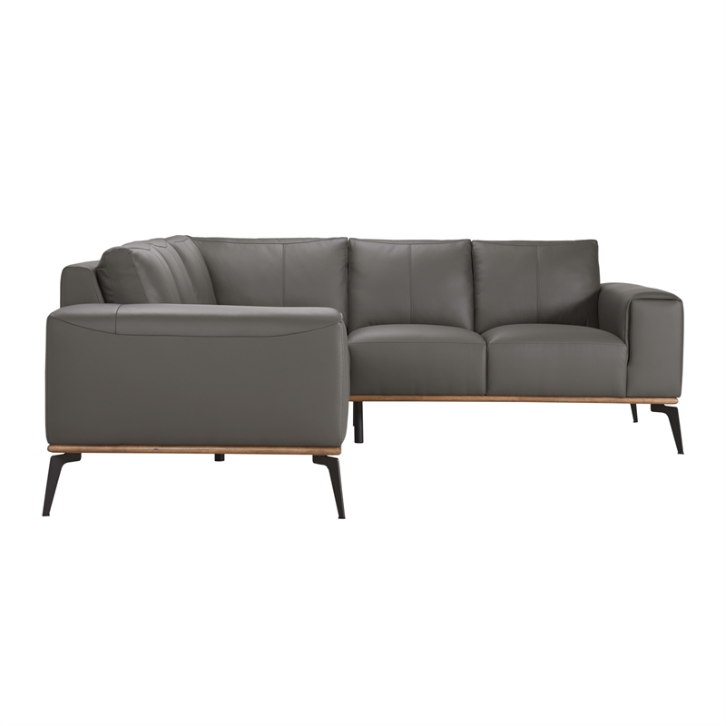 Porter Designs Pietro Top Grain Leather Upholstered Sectional in Gray