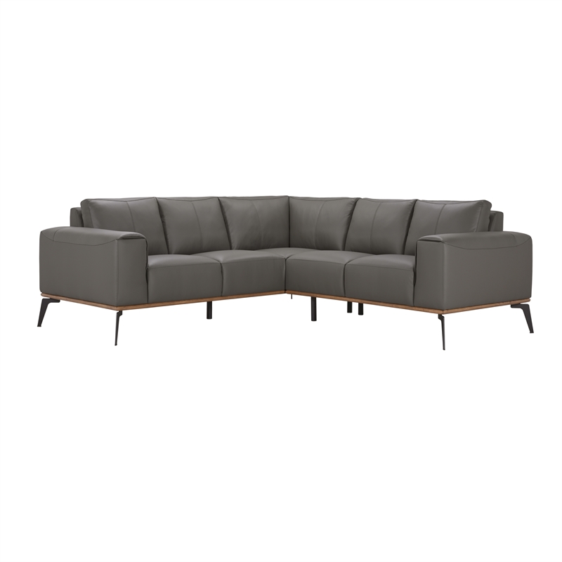 Porter Designs Pietro Top Grain Leather Upholstered Sectional in Gray
