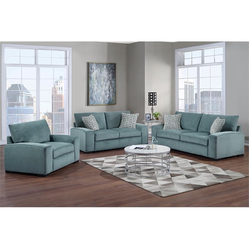 Porter Designs Clayton Modern Microfiber Upholstered Sofa in Teal