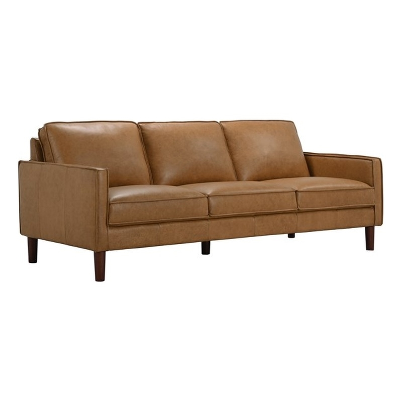 Porter Designs Soria Top-Grain Leather Upholstered Sofa in Camel
