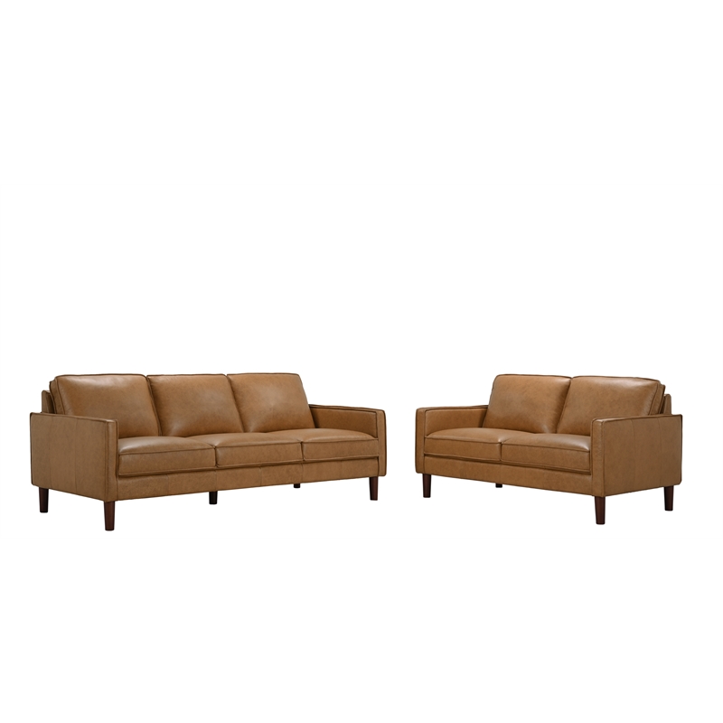 Porter Designs Soria Top-Grain Leather Upholstered Sofa in Camel