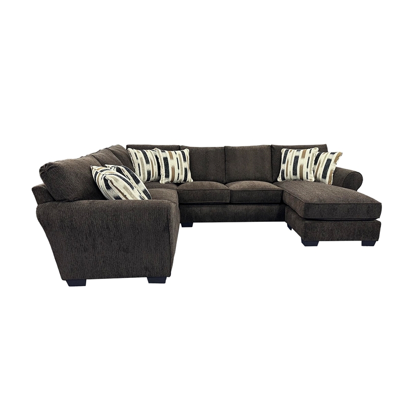 Porter Designs Savannah Soft Chenille Fabric Sectional - Brown