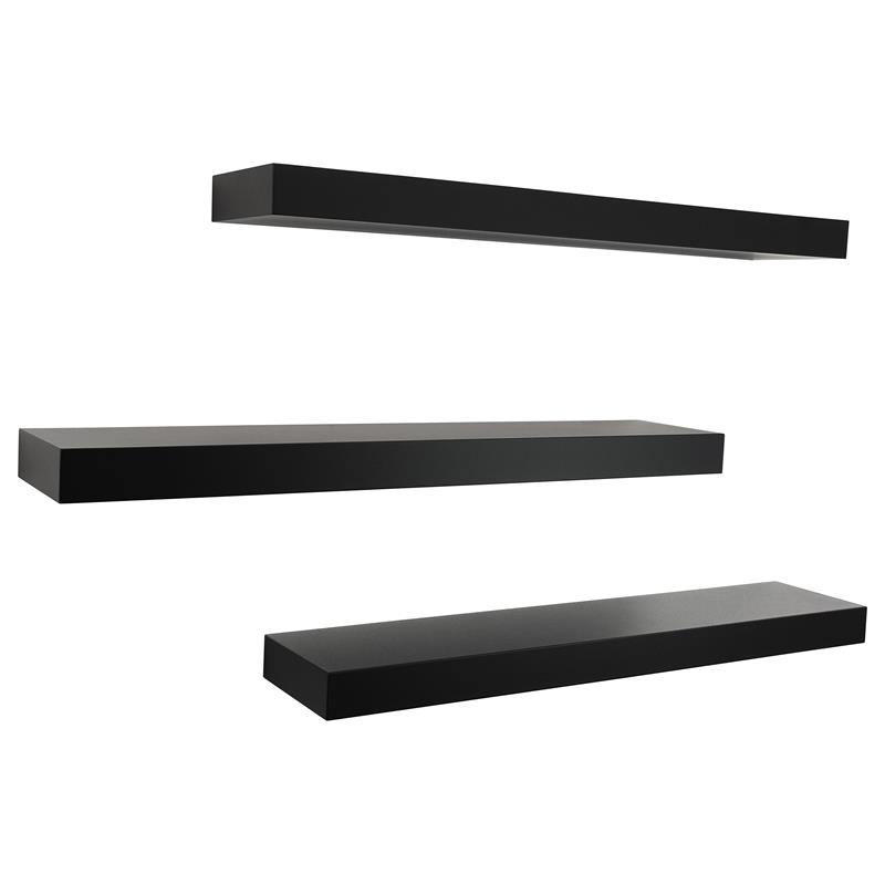 kieragrace KG Modern Maine Wall Shelf - Set of 3 Black Engineered Wood ...