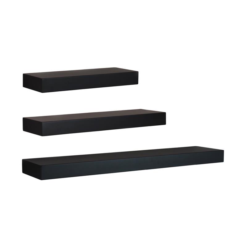 kieragrace KG Modern  Maine Wall Shelves  Set of 3 Black Engineered Wood