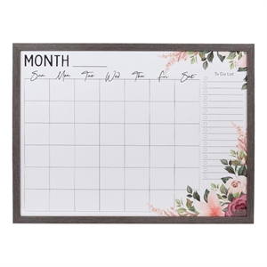 kiera grace glass dry erase whiteboard calendar with gray wood effect frame