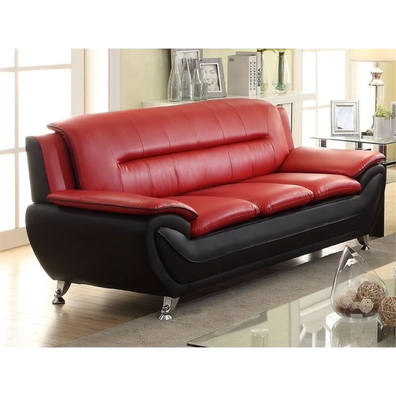 Kingway Furniture Montac Faux Leather Living Room Sofa Black Red 670 Red Blk S