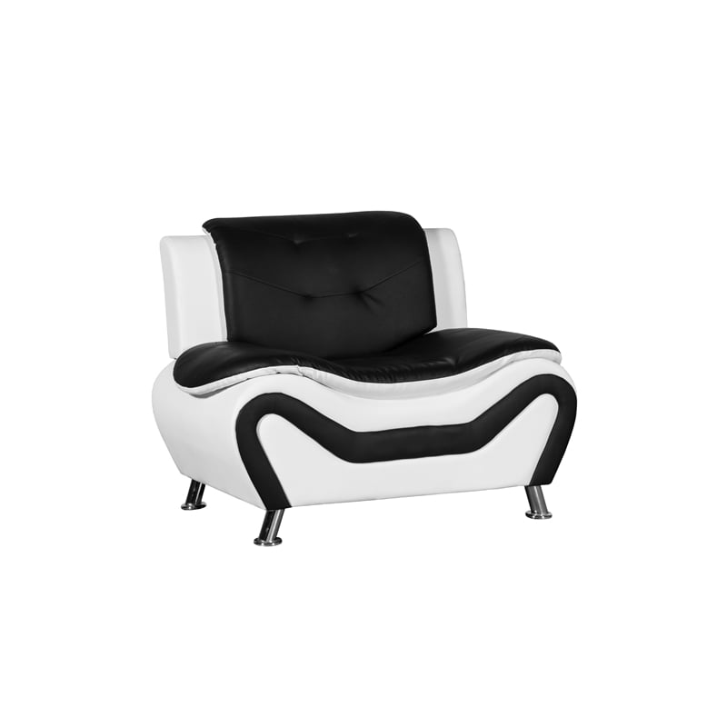 Kingway Furniture Gilan Faux Leather Club Chair In Black And White 1707 Blk Wh C