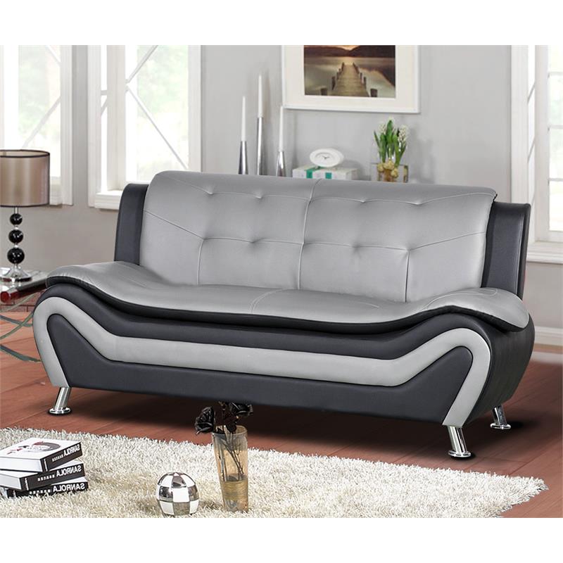 Grey faux leather 2 seater online sofa