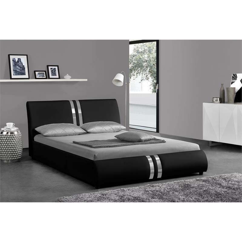 Kingway Furniture Gracewood Faux Leather Platform Queen Bed In Black 1143 Q