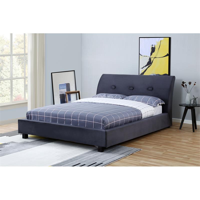 Kingway Furniture Rosile Velvet Platform California King Bed in Gray