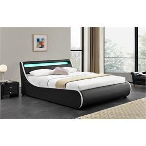 Kingway Furniture Grafton LED Storage Platform Queen Bed in Black/White