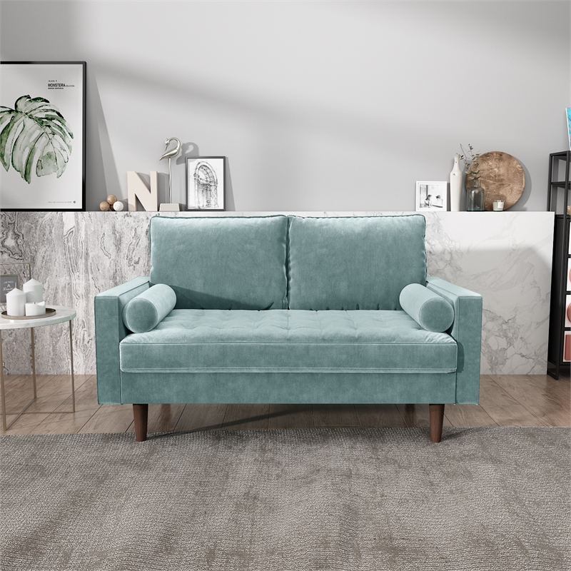 Kingway Furniture Velvet Genoa Living Room Loveseat In Grayish Cyan