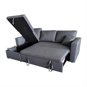 kingway furniture gilli linen blend reverible sleeper sectional in gray