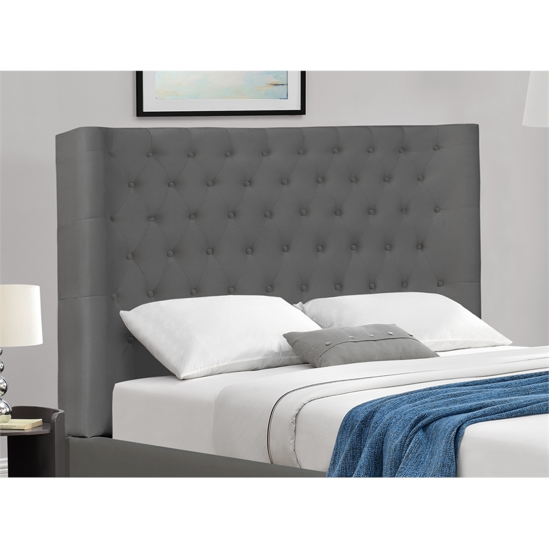 Kingway Furniture  Ceder Velvet Platform Calking Bed in Gray