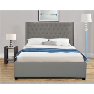 Kingway Furniture  Ceder Velvet Platform Calking Bed in Gray