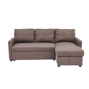 kingway furniture dimitri linen blend reversible sleeper sectional in brown