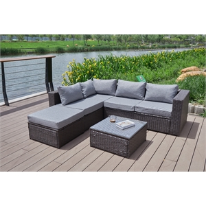 kingway furniture venor grey wicker/rattan sectional with glass top coffee table
