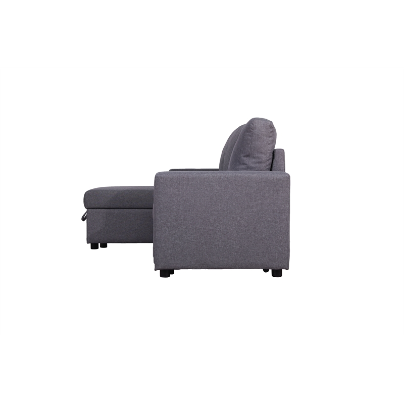 Kingway Furniture Hemus Linen Blend Reversible Sleeper sectional In Gray