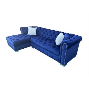 kingway furniture cade velvet l-shaped sectional in blue