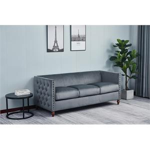kingway furniture avin velvet nail head livingroom sofa in gray