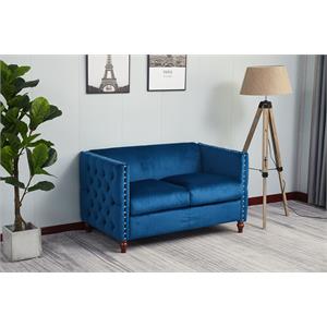 kingway furniture avin velvet nail head livingroom loveseat in blue