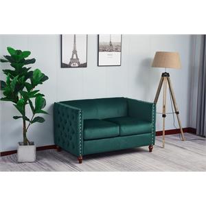 Kingway Furniture Avin Velvet Nail Head Livingroom Loveseat in Green
