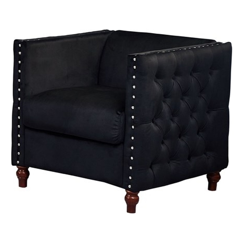 Kingway Furniture Avin Velvet Nail Head Livingroom Chair in Black