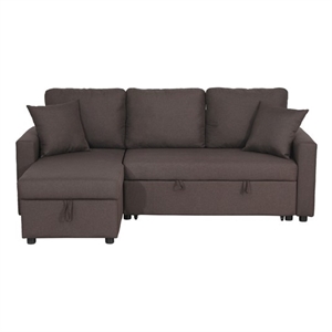 kingway furniture  hemus linen blend reversible sleeper sectional in brown