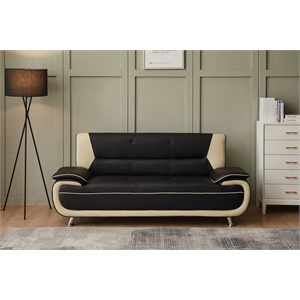 kingway furniture lilian faux leather livingroom sofa in blackbeige