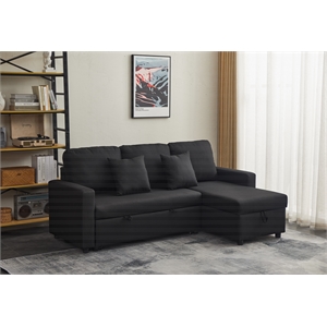 kingway furniture  hemus linen blend reverible sleeper sectional in black