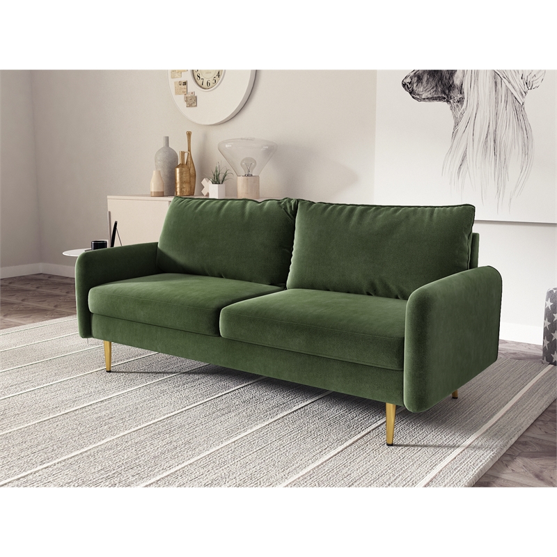 Kingway Furniture Almor Velvet Living Room Sofa in Army Green