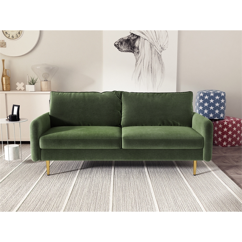 Kingway Furniture Almor Velvet Living Room Sofa in Army Green