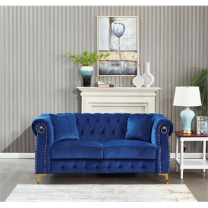 kingway furniture alcona velvet living room loveseat in blue