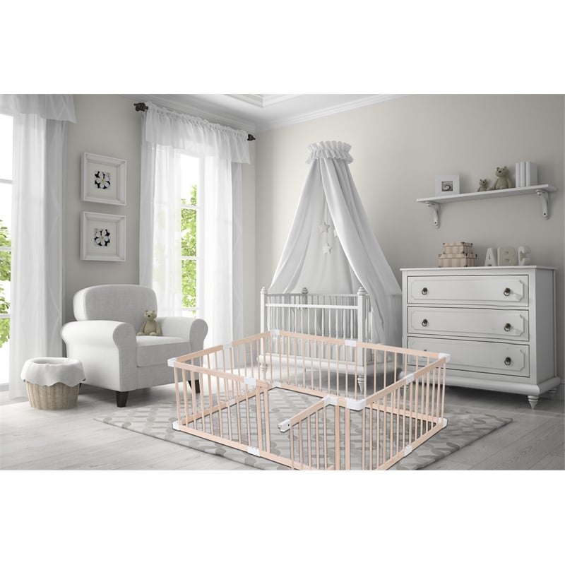 Kingway Furniture Baby Wood Saftey Gate in Off White with White connector