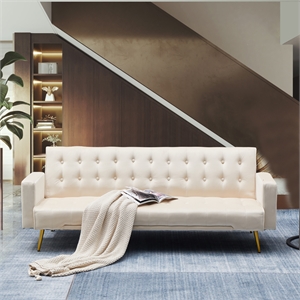kingway furniture jeffery velvet convertible sofa in beige