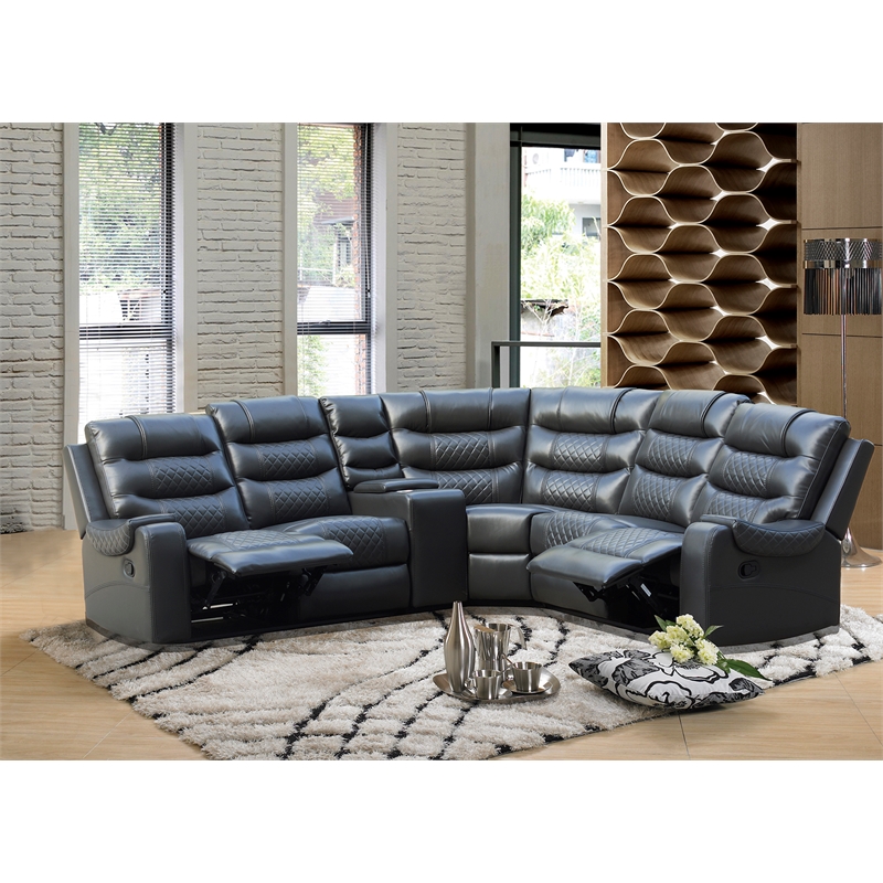 Mirabell 5-piece Faux Leather Reclining Sectional with console in Gray