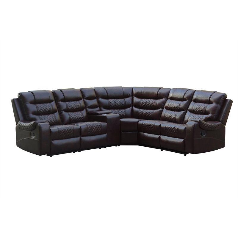 Mirabell 5-piece Faux Leather Reclining Sectional with console in Brown